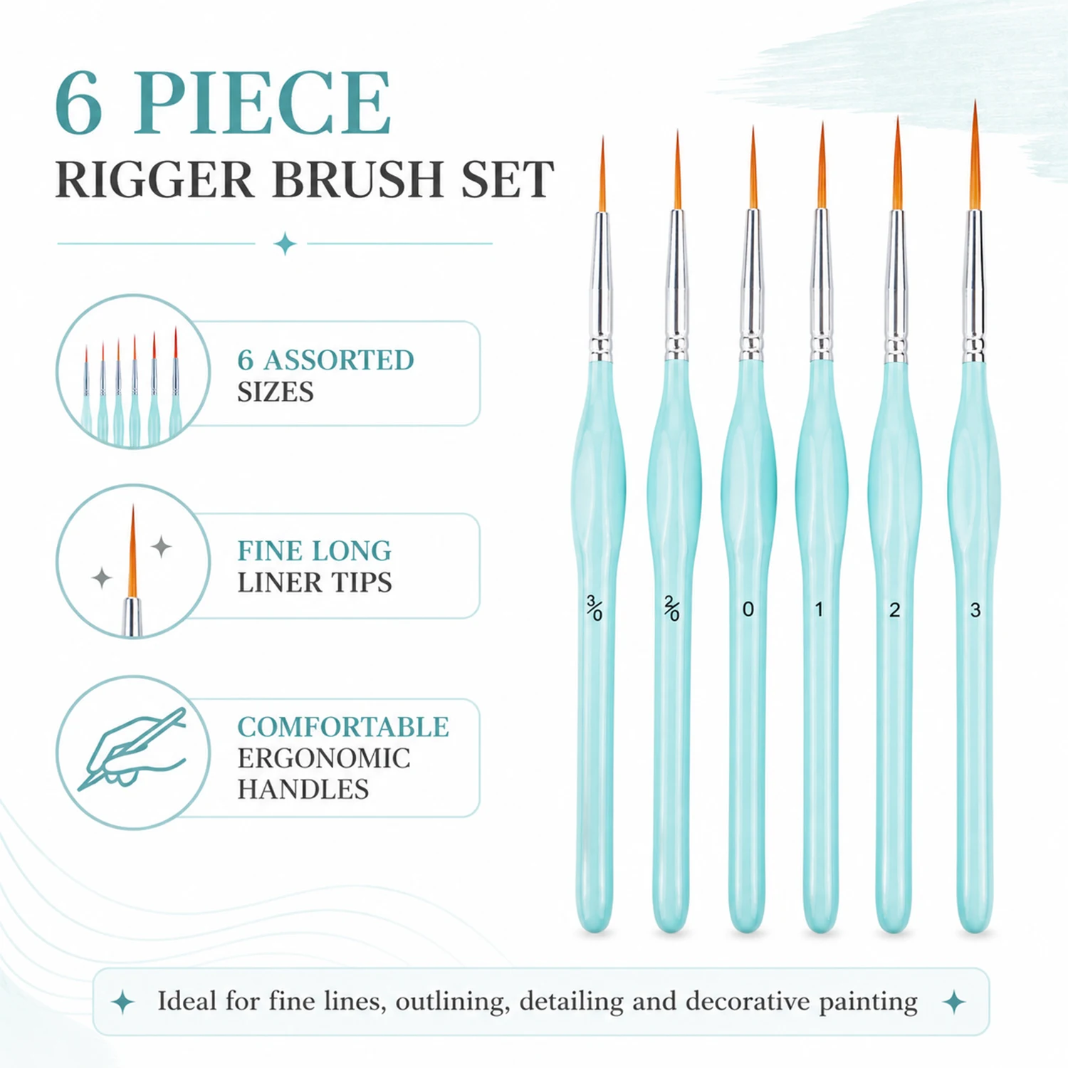 Detailing Brush Set - ชุดแปรงทาสี 6 ชิ้น, แปรงปลายละเอียดสำหรับงานวาดภาพ, แปรงปลายบางสำหรับวาดภาพมันดาลา, สีน้ำ,